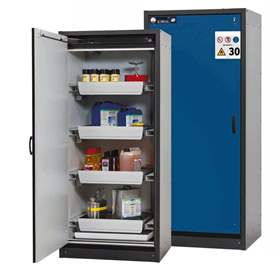 Sicherheitsschrank -30 Minuten, BxTxH: 864x620x1947 mm, 4 Auszüge, Tür Blau