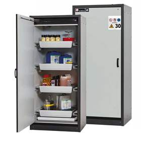 Bezpečnostní skříň na chemikálie 30 min., 4 zásuvky, š. 864 mm, dveře šedé