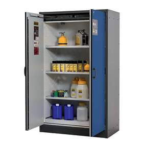 Sicherheitsschrank -30 Minuten, BxTxH: 1164x620x1947 mm, 3 Fachböden, 1 Bodenwanne, blaue Türen