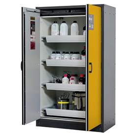 Dulap chimicale Asecos HxLxl 1947x1164x620 mm tip ignifug 30 minute dulap protecția mediului si pentru reactivi accizi baze substanțe inflamabile periculoase, 4 polițe, uși galbene