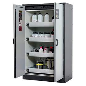 Bezpečnostná skriňa na chemikálie pre 30 min., 4 zásuvky, š. 1164 mm, dvere farba šedá