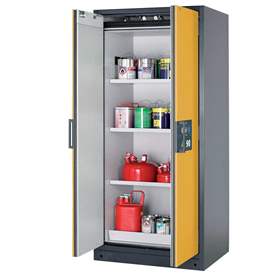 Bezpečnostní skříň na chemikálie 90 min., 3 police + vana, š. 900 mm, TSA/AGT, dveře žluté