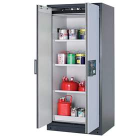 Bezpečnostní skříň na chemikálie 90 min., 3 police + vana, š. 900 mm, TSA/AGT, dveře šedé
