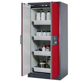 Bezpečnostní skříň na chemikálie 90 min., 4 zásuvky, š. 900 mm, dveře červené