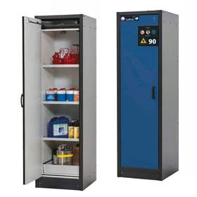 Bezpečnostní skříň na chemikálie 90 min., 3 police + vana, š. 600 mm, TSA dveře modré
