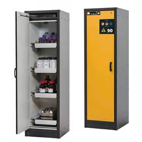 Bezpečnostní skříň na chemikálie 90 min., 4 zásuvky, š. 600 mm, TSA dveře žluté