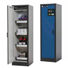 Bezpečnostní skříň na chemikálie 90 min., 4 zásuvky, š. 600 mm, TSA dveře modré