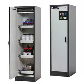 Bezpečnostní skříň na chemikálie 90 min., 4 zásuvky, š. 600 mm, TSA dveře šedé