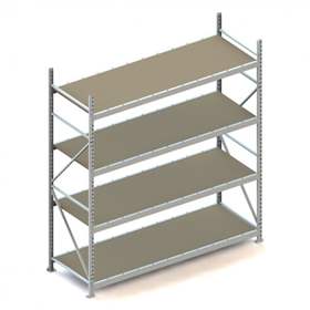 Regál zásuvný MINI-RACK, V: 2500 mm, 4 police 2200 x 800 mm z dřevotřísky, nosnost 600 kg, základní