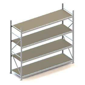 Regál zásuvný MINI-RACK, V: 2500 mm, 4 police 2600 x 800 mm z dřevotřísky, nosnost 490 kg, základní