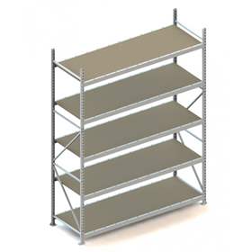 Regál zásuvný MINI-RACK, V: 3000 mm, 5 polic 2200 x 800 mm z dřevotřísky, nosnost 600 kg, základní