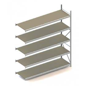 Regál zásuvný MINI-RACK, V: 3000 mm, 5 polic 2600 x 800 mm z dřevotřísky, nosnost 490 kg, přídavný