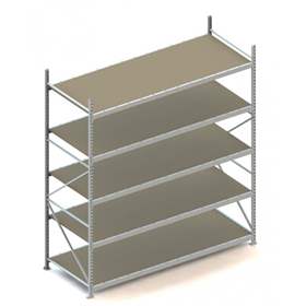 Regál zásuvný MINI-RACK, V: 3000 mm, 5 polic 2600 x 1050 mm z dřevotřísky, nosnost 490 kg, základní