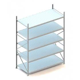 Regál zásuvný MINI-RACK, V: 3000 mm, 5 polic 2200 x 1050 mm z plechových panelů, nosnost 600 kg, základní