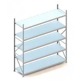 Regál zásuvný MINI-RACK, V: 3000 mm, 5 polic 2600 x 800 mm z plechových panelů, nosnost 490 kg, základní