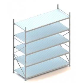 Regál zásuvný MINI-RACK, V: 3000 mm, 5 polic 2600 x 1050 mm z plechových panelů, nosnost 490 kg, základní