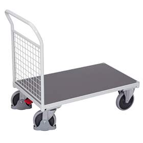 Plattformwagen VARIOfit mit 1 Gitterstirnwand, 1200 x 800 mm, Tragfähigkeit 500 kg, Farbe Lichtgrau RAL7035