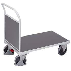 Plattformwagen VARIOfit mit einem Sperrholzstirnwand, 1000 x 600 mm, Tragfähigkeit 500 kg, Farbe Lichtgrau RAL7035