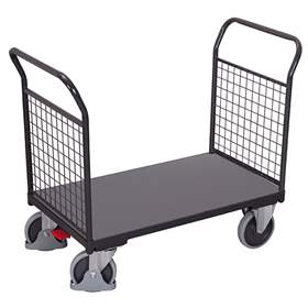 Cărucior marfă cu platformă VARIOfit 1000 x 700 mm, cu 2 mânere tip panou grilaj în capete, cap. port. 500 kg, culoare antracit RAL7016 /placă gri