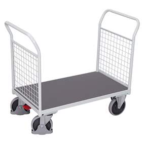 Plattformwagen VARIOfit mit 2 Gitterstirnwänden, 1000 x 700 mm, Tragfähigkeit 500 kg, Farbe Lichtgrau RAL7035 /Platte Grau