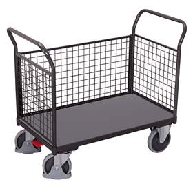 Plattformwagen VARIOfit mit 3 Gitterwänden, 1000 x 700 mm, Tragfähigkeit 500 kg, Farbe Anthrazit RAL7016 /Platte Grau