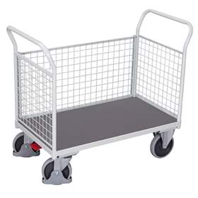 Plattformwagen VARIOfit mit 3 Gitterwänden, 1000 x 700 mm, Tragfähigkeit 500 kg, Farbe Lichtgrau RAL7035 /Platte Grau