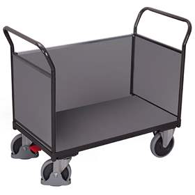 Plošinový vozík VARIOfit se třemi bočními stěnami s plnou výplní, 1000 x 600 mm, nosnost 500 kg, barva antracit RAL7016 /deska šedá