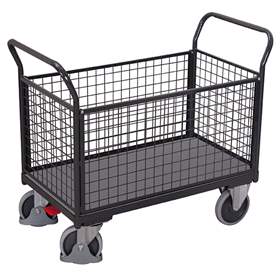 Plattformwagen VARIOfit mit 4 Gitterwänden, 1200 x 800 mm, Tragfähigkeit 500 kg, Farbe Anthrazit RAL7016 /Platte Grau