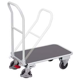 Platformwagen VARIOfit mit einem klapbarem Schiebebügel, 720x450 mm, Tragfähigkeit 150 kg, Farbe Lichtgrau RAL7035 /Platte Grau