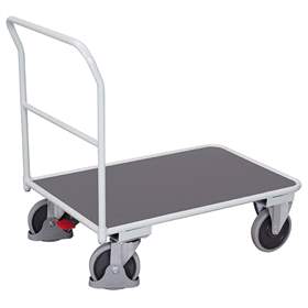 Magazinwagen VARIOfit mit Schiebebügel, Ladefläche 850 x 500 mm, Tragfähigkeit 400 kg, Farbe Lichtgrau RAL7035 /Platte Grau