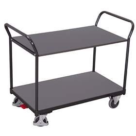 Tischwagen VARIOfit mit 2 Etagen, 2 Stirngriffe, 850x500 mm,Tragfähigkeit 200 kg, Farbe Anthrazit RAL7016 /Platte Grau