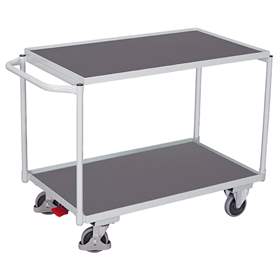 Tischwagen VARIOfit mit 2 Etagen, Seitenbügel, 850x500 mm, Tragfähigkeit 250 kg, Farbe Lichtgrau RAL7035 /Platte Grau