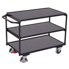 Tischwagen VARIOfit mit 3 Etagen, Seitenbügel, 1200x800 mm, Tragfähigkeit 250 kg, Farbe Anthrazit RAL7016 /Platte Grau