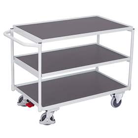 Tischwagen VARIOfit mit 3 Etagen, Seitenbügel, 850x500 mm, Tragfähigkeit 250 kg, Farbe Lichtgrau RAL7035 /Platte Grau
