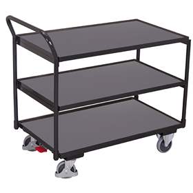 Tischwagen VARIOfit mit 3 Etagen, 1000x600 mm, Tragfähigkeit 250 kg, Farbe Anthrazit RAL7016 /Platte Grau