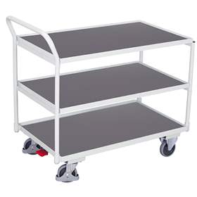 Tischwagen VARIOfit mit 3 Etagen, 1000x600 mm, Tragfähigkeit 250 kg, Farbe Lichtgrau RAL7035 /Platte Grau