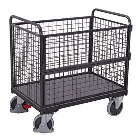 Drahtkastenwagen VARIOfit, Längswand aufklappbar, 1200x800 mm, Tragfähigkeit 500 kg, Farbe Anthrazit RAL7016 /Platte Grau