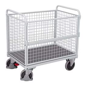 Drahtkastenwagen VARIOfit, Längswand aufklappbar, 1200x800 mm, Tragfähigkeit 500 kg, Farbe Lichtgrau RAL7035 /Platte Grau