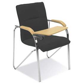 Besucher-Sessel SAMBA mit Schreibpult, gepolstert, Farbe dunkelgrau