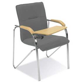 Besucher-Sessel SAMBA mit Schreibpult, gepolstert, Farbe grau