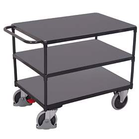 Tischwagen VARIOfit, 3 Etagen-Holzwerkstoffplatte (MDF), 1200x800 mm, Tragfähigkeit 500 kg, Farbe Anthrazit RAL7016 /Platte Grau
