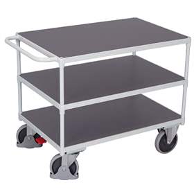 Tischwagen VARIOfit, 3 Etagen-Holzwerkstoffplatte (MDF), 1200x800 mm, Tragfähigkeit 500 kg, Farbe Lichtgrau RAL7035 /Platte Grau