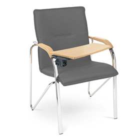 Besucher-Sessel SAMBA mit Schreibpult, Kunstleder, Farbe grau