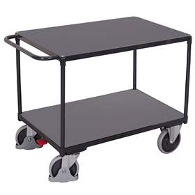 Tischwagen VARIOfit, 2 Etagen, Ladefläche Holzwerkstoffplatte, 1000x700 mm, Tragfähigkeit 500 kg, Farbe Anthrazit RAL7016 /Platte Grau