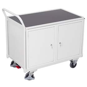 Werkstattwagen VARIOfit, Traglast 250 kg, Ladefläche 985 x 590 mm, 2 Fachbodenschränke, Farbe Lichtgrau RAL7035 /Platte Grau