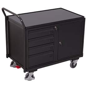 Werkstattwagen VARIOfit, Traglast 250 kg, Ladefläche 985 x 590 mm, 1 Fachbodenschrank, 4 Schubladen, Farbe Anthrazit RAL7016 /Platte Grau