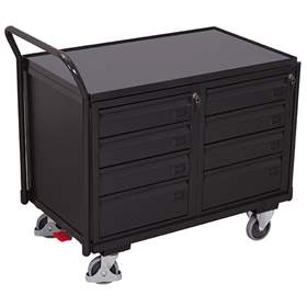 Cărucior de atelier - cărucior de scule, cap. port. 250 kg, platformă de încărcare 985 x 590 mm, 8 sertare, culoare antracit RAL7016 /placă gri