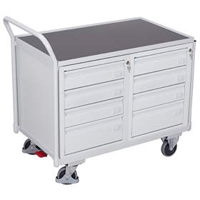 Werkstattwagen VARIOfit, Traglast 250 kg, Ladefläche 985 x 590 mm, 8 Schubladen, Farbe Lichtgrau RAL7035 /Platte Grau