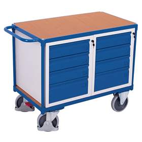 Cărucior de atelier - cărucior de scule, cap. port. 500 kg, platformă de încărcare 1060 x 600 mm, 8 sertare