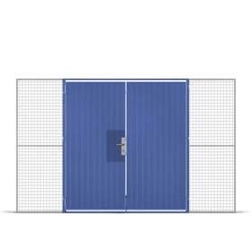 Stahlblech-Zweiflügeltür mit Griff (Euro-Zylinderschloss), HxB: 2200x2000 mm, Farbe Blau